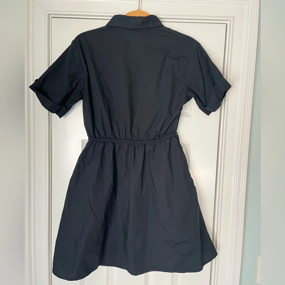 GAP Black Short Sleeve Mini Dress with Tie Waist and Collar - Picture 2 of 6